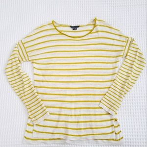 VINCE chartreuse off-white stripe linen longsleeve top S